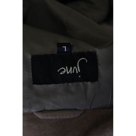 June Womens Front Zip Long Sleeve Collared Suede Jacket Brown Size Large - Picture 7 of 7